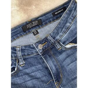 Judy Blue Jeans Womens 27 Blue Relaxed Fit Mid Rise Stretch Distressed Whiskered